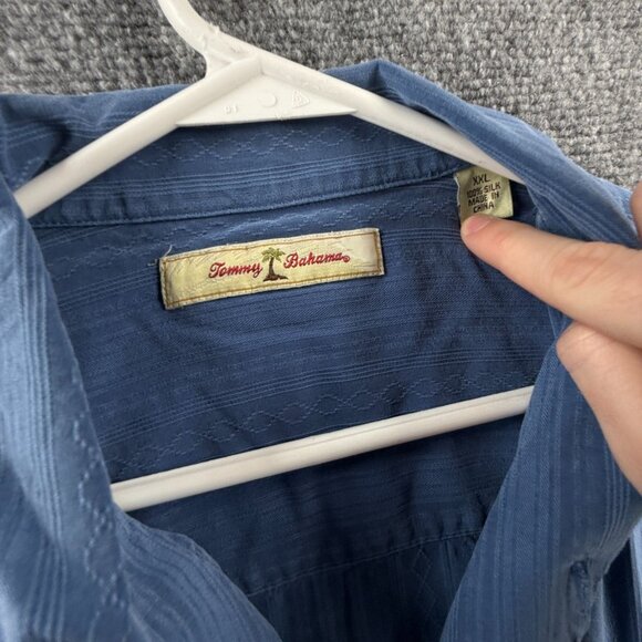 Tommy Bahama Striped Loop Short Sleeve 2XL Camp Silk Blue Beach Casual Men Shirt - Picture 9 of 11